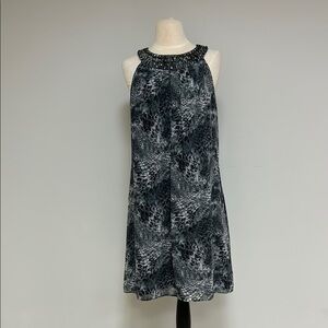 NWT White House Black Market Black & Gray Sleeveless, Embellished Dress, 10
